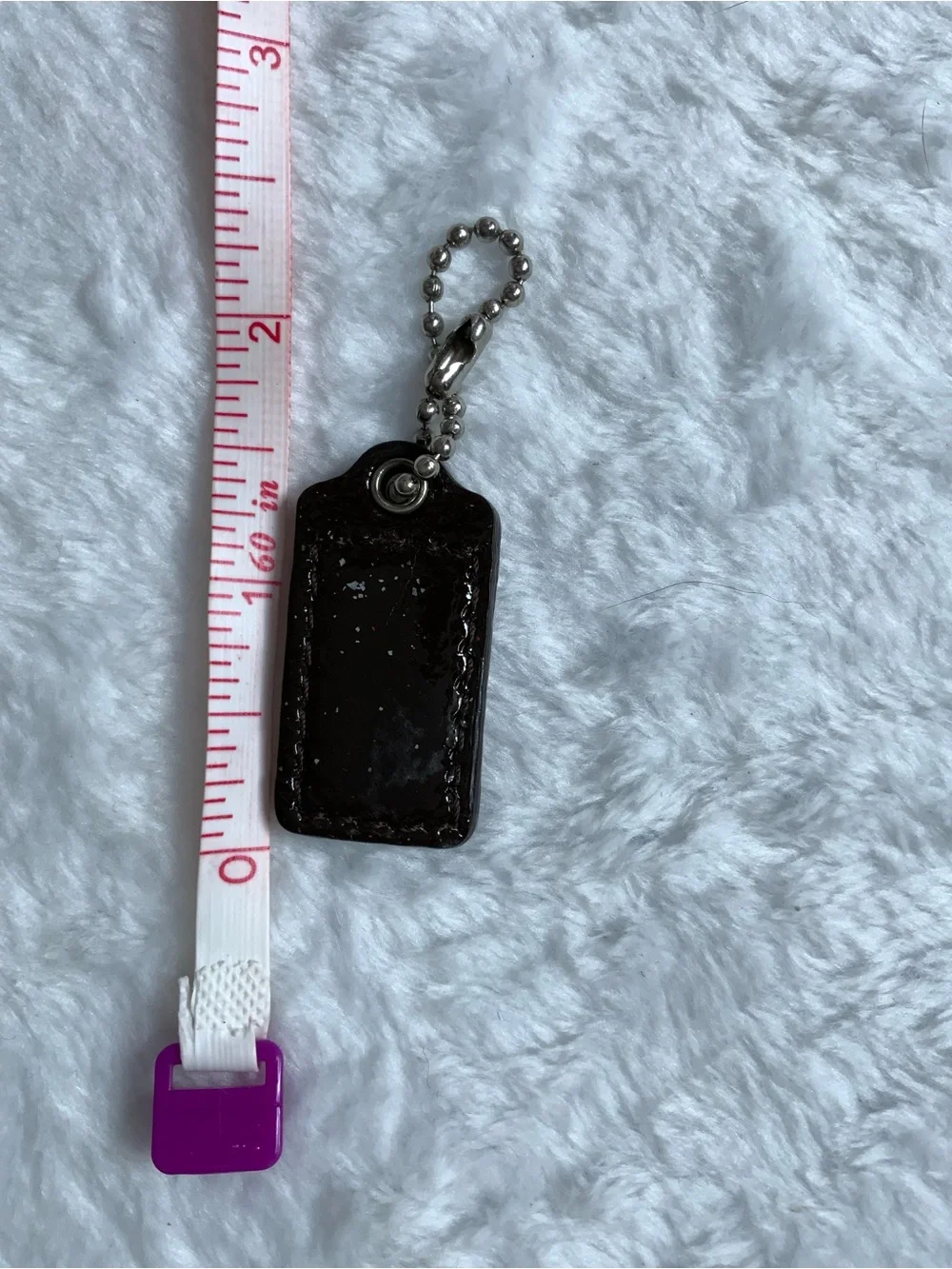 Coach Black Patent Leather Keychain Phone Charm with Silver Ball Chain